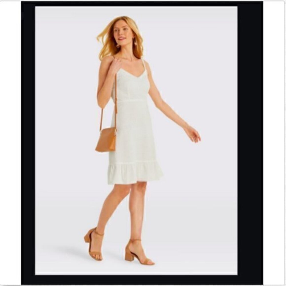 DRAPER JAMES COLLECTION WHITE EYELET FLOUNCE DRESS